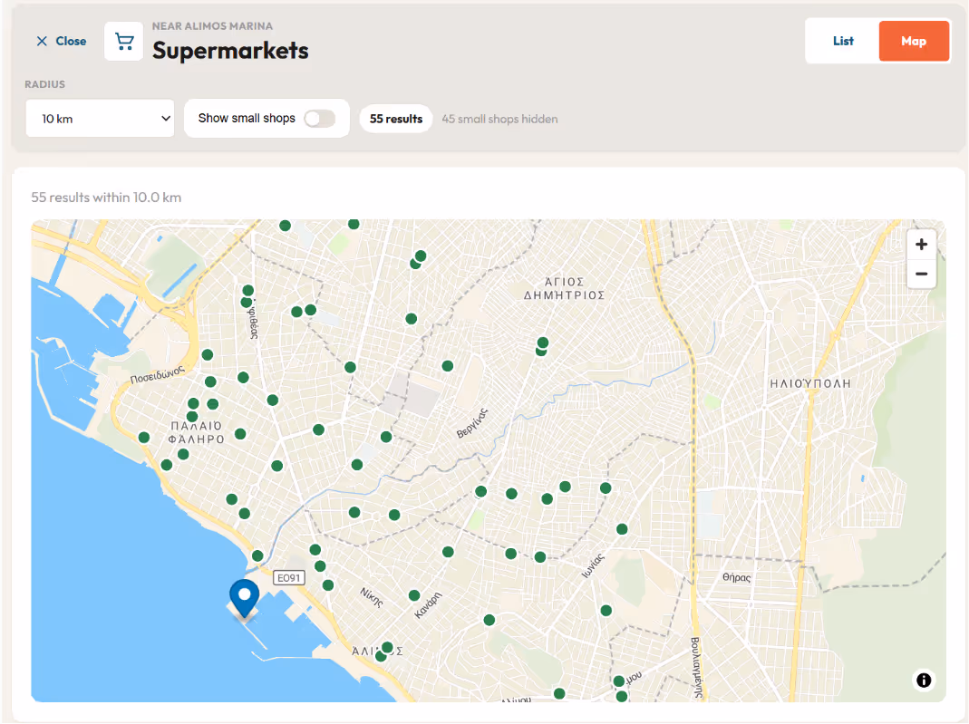 Supplier map near Alimos Marina